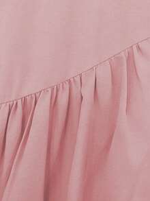 Elenzga New Arrival Spaghetti Strap Ruched Design Woven Solid Color Backless Elegant Asymmetric Ruffle Hem Long Dress, Versatile For Young Women Vacation - Pink - View 6