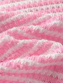 Cozy Pixies 女婴爱心条纹图案圆领短袖连衣裙 - 粉色 - 查看 5