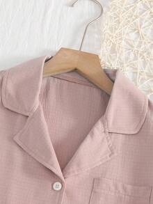 Bộ 2 món cho bé gái tuổi teen: áo cardigan cổ bẻ tay ngắn và quần dài thoải mái, đồ mặc nhà. - Bụi hồng - Xem 4