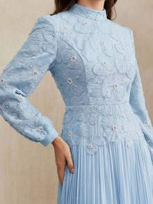 Anewsta Elegant Spring/Summer Long Sleeve Pink Chiffon Dress With Sequin Embroidery And Graceful Pleats For Women - Blue - View 8