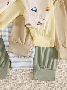 SHEIN 5pcs/Set Newborn Baby Cute Unisex Outfit, Romper + Pants + Hat, Summer - Multicolor - View 4