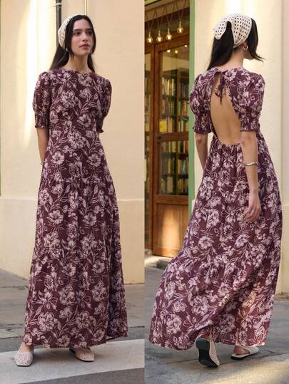 Nöista 女士复古印花A字型长裙