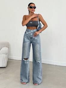 EURMUSE HIGH WAIST , WIDE LEG , LIGHT WASH , BLUE - Light Wash - View 4