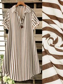 SHEIN Tall CURVE Đầm ngắn tay cổ chữ V kiểu Pháp dáng rộng dành cho nữ cỡ lớn, thích hợp mặc mùa hè. - màu nâu - Xem 1