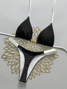 Swim Vcay Women's 2 Pieces Shell Decor Tie-Up Halter Bikini Set ...