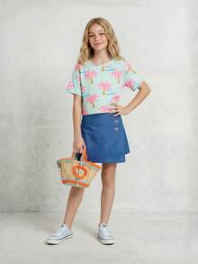 Casuvi Kids Tween Girls Casual Cute 3D Bow Short Sleeve T-Shirt, Versatile For Outings, Gatherings, And Daily Wear Tween Girl Clothes For Summer Spring Dresses For Girls Tween Spring Dress Tween Girl Vacation Outfits Youth Girl Clothes - Multicolor - View 2