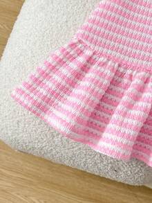 Cozy Pixies 女婴爱心条纹图案圆领短袖连衣裙 - 粉色 - 查看 4