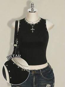 SHEIN ICON 大码女式休闲简约背心，适合夏季穿着 - 黑色 - 查看 1