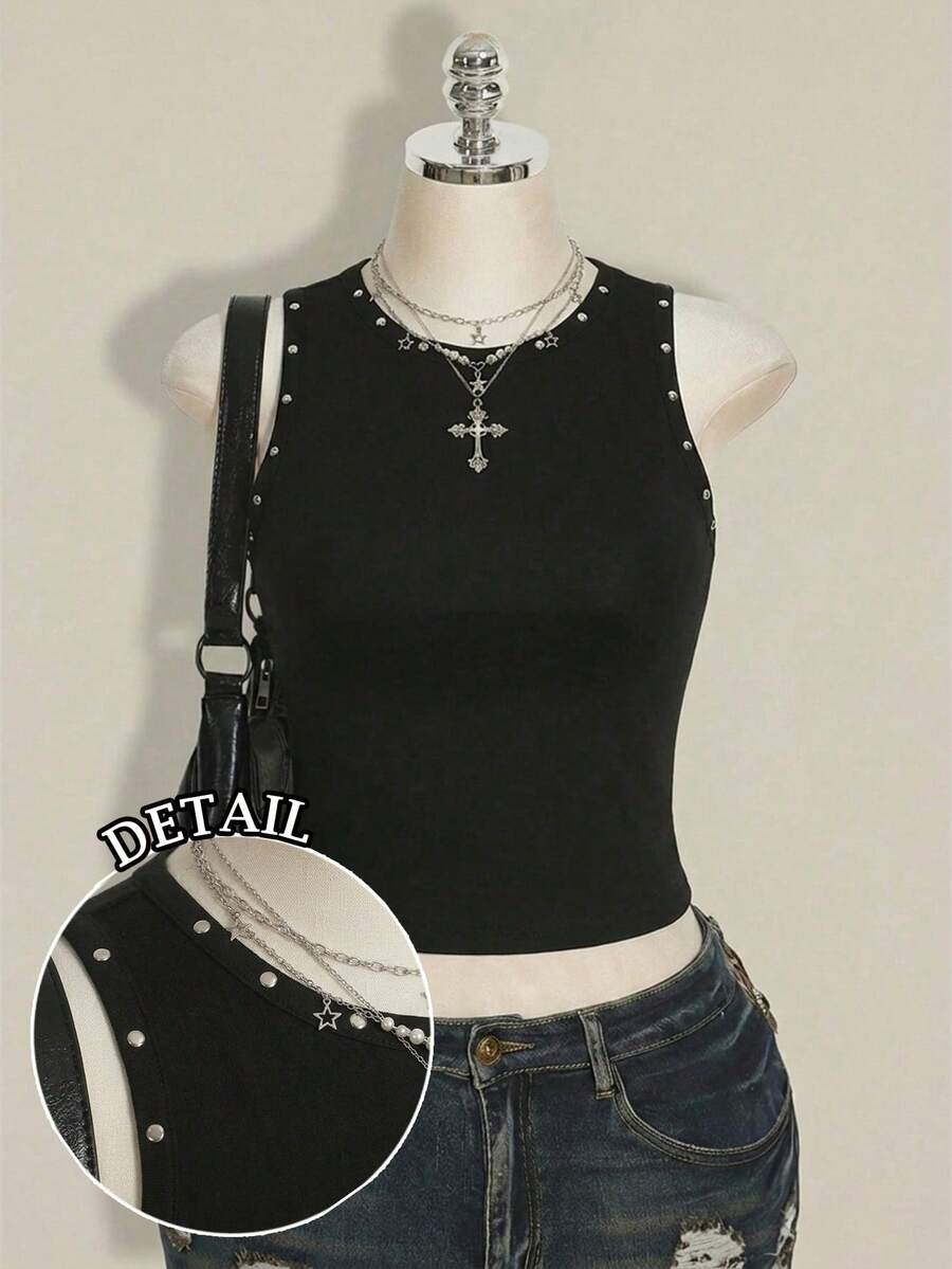 SHEIN ICON 大码女式休闲简约背心,适合夏季穿着 - 黑色 - 查看 1