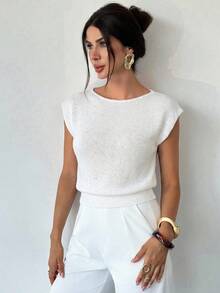 Elegant Loose Casual Versatile Sleeveless Knit Sweater Vest Going Out Tops Women,Tops For School In Fall/Winter - White - View 4