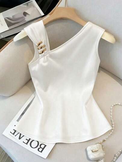 Airaco Áo nữ màu trơn, trang trí kim loại, kiểu dáng thường ngày, đa năng.