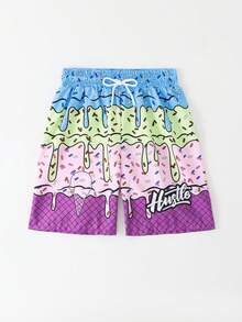 Tween Boys Ice Cream Printed Beach Shorts Icecream Shorts Boys Kids Swim Shorts Kids Swim Trunks Beach Shorts For Boys Boys Shorts Summer Holiday - Multicolor - View 3