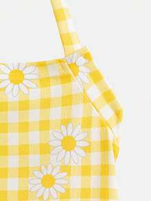 Tween Girls' Casual Plaid Daisy Print Halter Low Waist Skirt Dress - Yellow - View 5