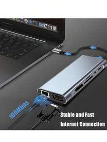 11合1 USB集线器、USB分线器、USB扩展坞、USB 3.0电脑适配器集线器、网络接口、电脑及手机配件、SD/TF读卡器、Type-C 3.1接口、PD 2.0/3.0充电，兼容笔记本电脑及其他USB-C设备 - 彩色 - 查看 9