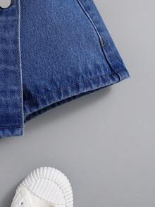 SHEIN Váy quần jean ngắn dễ thương, mềm mại, thoải mái dành cho bé gái. - Rửa tối - Xem 4
