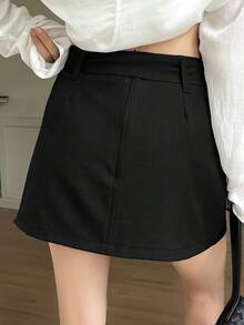 DAZY Women's Solid Color Low Waist Skirt With Belt Casual Preppy Elegant Back-To-School Teachers' Day Summer Skort Office Work Black School Vacation - Navy Blue - View 2