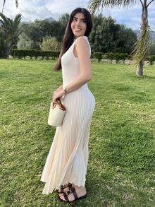 Hitanina Women Elegant Pleated Tight-Fitting A-Line Dress,Summer Dresses For Women,Tea Party Dress - Apricot - View 2