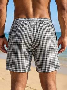 VIVINTIMO Men's Casual Drawstring Plaid Summer Versatile Sports Shorts, Holiday - Black and White - View 2