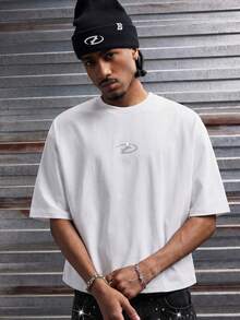 AXEPEAK Men's Casual Rhinestone Embellished Round Neck Short Sleeve T-Shirt, Summer - White - View 4