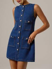Forever 21 Women Denim Dress, Minimalist & Fashionable, Suitable For Summer - Blue - View 1