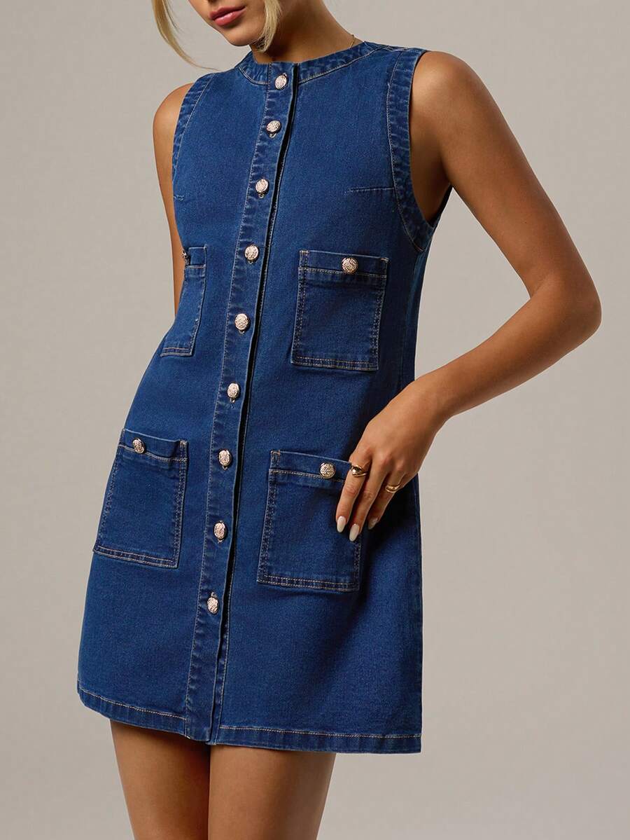 Forever 21 Women Denim Dress, Minimalist & Fashionable, Suitable For Summer - Blue - View 1
