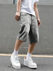 Manfinity EMRG Men's Fashionable Casual Pocket Denim Shorts - Grey - View 4