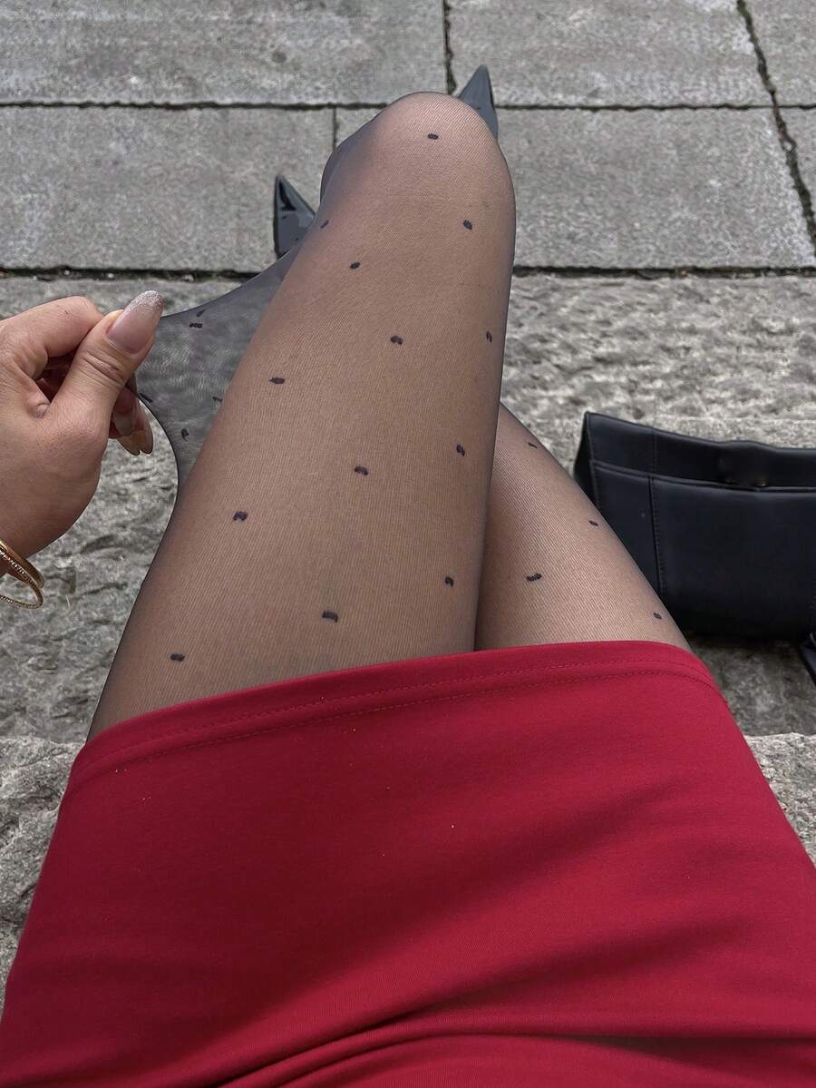 DAZY 女士全印花性感百搭约会之夜无脚连裤袜 - 黑色 - 查看 1