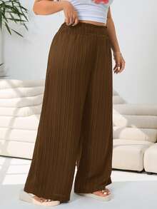 Solflare Chocolate Brown Sommar Curve Smart Casual Plus Size Pants,Loose Textured Woven Loungewear,Waistband Adjustable Inclusive Fit Pants For Multi-Occasion - Chocolate Brown - View 5