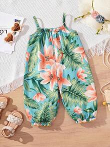 SHEIN Bộ áo liền quần dễ thương, thoải mái cho bé gái sơ sinh, thích hợp cho kỳ nghỉ hè. - màu xanh lá - Xem 7