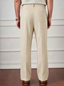 Core Aspect Men's Khaki Cropped Dress Pants With Pockets Plain Woven Fabric Minimalist Casual Style - Khaki - View 3