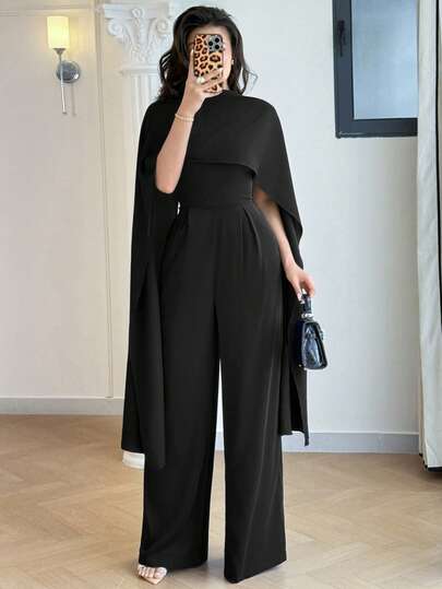 Feyla New Design Cloak Shawl Neck Tie Elegant Cinched Waist High-End Jumpsuit For Party And Gathering