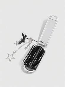 ROMWE Kawaii 1Pc Punk Style Rivet Cross Foldable Comb & Mirror Set, Back To School & Graduation Season Air Cushion Comb, DIY Portable Pocket Comb Mirror For Punk Vibes - Grey 2 - View 7