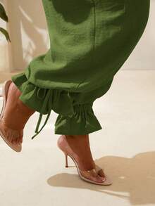 Veslaya Bộ jumpsuit ống rộng hai dây thắt nơ dáng dài dành cho nữ cỡ lớn mùa Xuân/Hè 2026, thích hợp cho các lễ hội âm nhạc, lễ Phục Sinh, tiệc sinh nhật, lễ tốt nghiệp, đi học, mặc hàng ngày, kỳ nghỉ, du thuyền, bãi biển, tắm nắng, phong cách đường phố, dự đám cưới, đi làm, ăn trưa, sân bay, tiệc tùng, sự kiện trang trọng, khiêu vũ. - xanh quân đội - Xem 6
