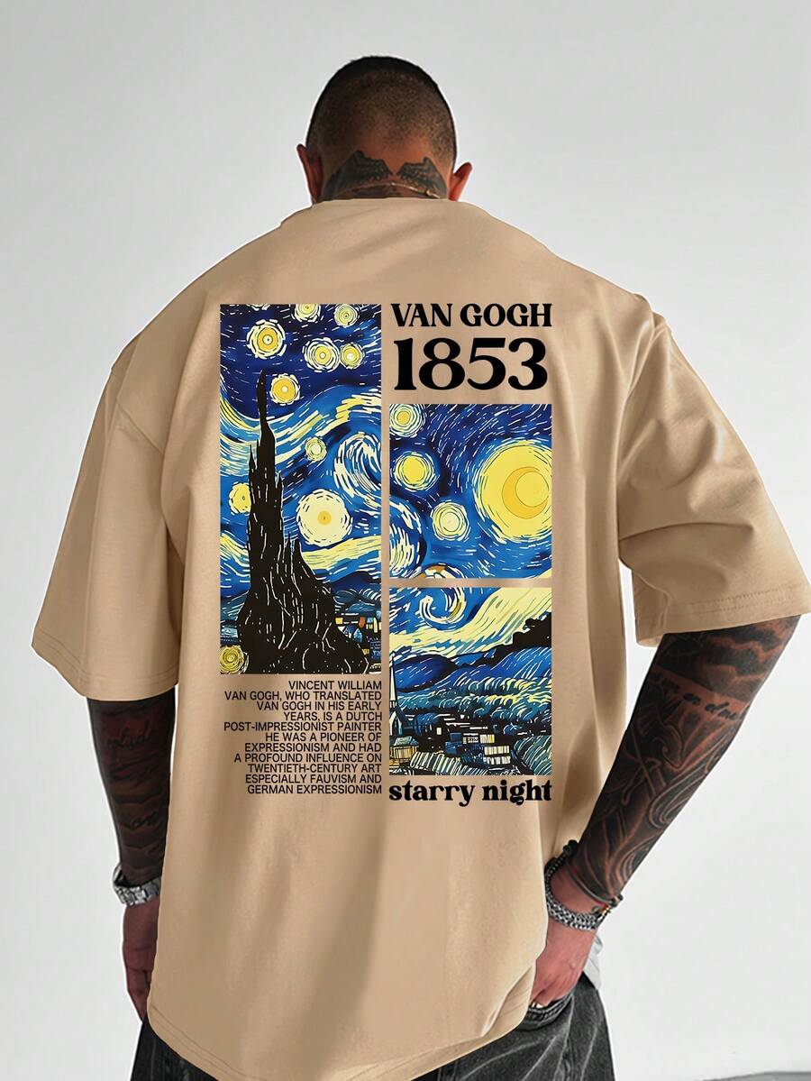 Manfinity Dauomo Plus Size Men Slogan Print Round Neck Loose Casual Short Sleeve T-Shirt - Multicolor - View 1