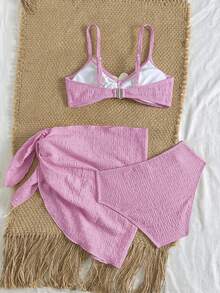 SHEIN 少女花卉装饰吊带比基尼套装，夏季海滩度假 - 粉色 - 查看 2
