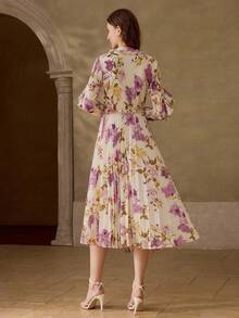MOTF PREMIUM WOMEN'S ELEGANT MID-LENGTH PLEATED RUFFLE HEM DRESS, SPRING/SUMMER - Purple - View 3