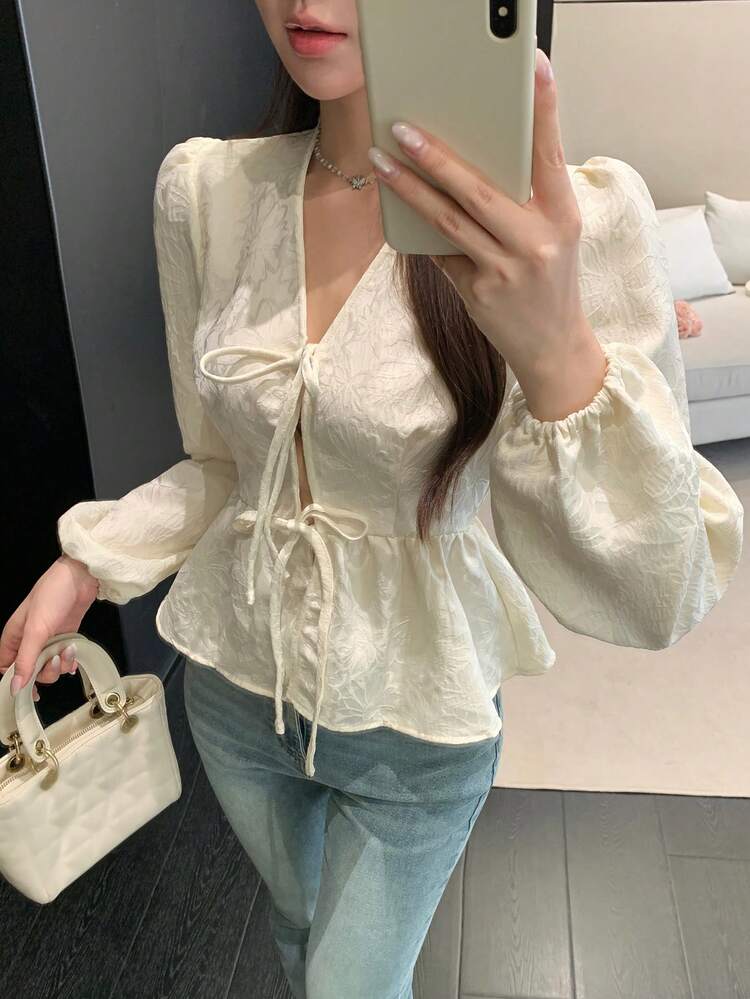 Casual Elegant Bow Tie Blouse For Women, Spring & Summer