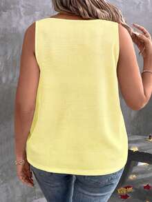 Selamara New Arrival Plus Size Women Casual Yellow Waffle V-Neck Layered Vest - Yellow - View 2