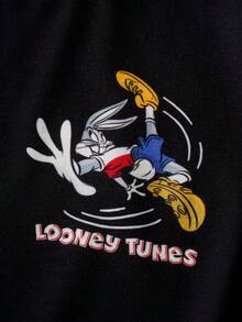 LOONEY TUNES X SHEIN 1件 Young Bo 休闲印花圆领T恤，适合幼儿男童 - 黑色 - 查看 5