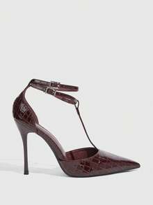 CUCCOO SZL Women's Casual Fashionable Simple Ankle Strap Pointed Toe High Heels, Summer - 19-62 Burgundy - View 2