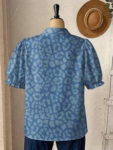 Rusticease Plus Size Summer Casual Leopard Print Cutout Collar Shirt - Multicolor - View 2
