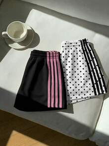 Comfortcana Bộ 2 quần short nữ kiểu dáng retro chấm bi phối màu trơn, thích hợp cho đi chơi, ở nhà, chơi thể thao và tập yoga. - Nhiều màu - Xem 4