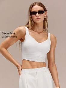GLOWMODE Ultrafine Soft Seamless Rock Every Rep Sweetheart Neckline Asymmetric Hem Removable Cups Corset-Style Tank Top Running Workout Gym - White - View 1