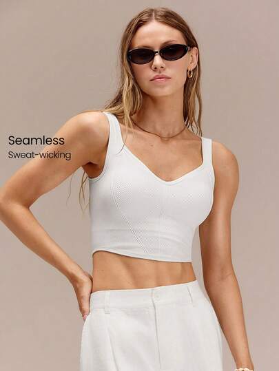 GLOWMODE Débardeur d'entraînement ultra-doux et sans couture, avec décolleté en cœur, ourlet asymétrique, bonnets amovibles et style corset. Idéal pour le fitness, l'entraînement et les activités sportives.