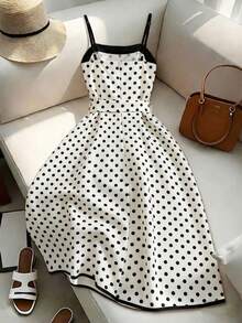 GlowEve CURVE Plus Size Women's Black & White Polka Dot Slip Dress - White - View 2