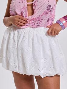 MUSERA Plus Size Broderie Anglaise Puffball Mini Skirt Spring Summer Festival Holiday Vacation Cute Sexy Party Wedding Guest Y2k Euphoria - White - View 1