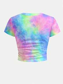 2件組青少年女孩紮染印花T恤與長褲，粉色與綠色，夏季休閒，Pride Month 必備，Cottagecore Y2K 可愛風夏季外出穿搭 - 彩色 - 查看 9
