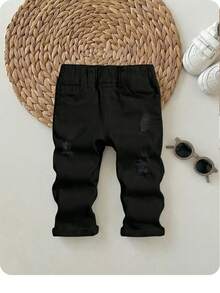 SHEIN Baby Boys' Distressed Jeans With Thermal Lined - Black - View 1