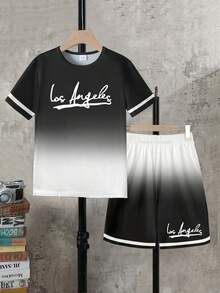 SHEIN 2pcs/Set Tween BoysRound Neck Short Sleeve T-Shirt And Shorts With Pockets Set - Multicolor - View 4