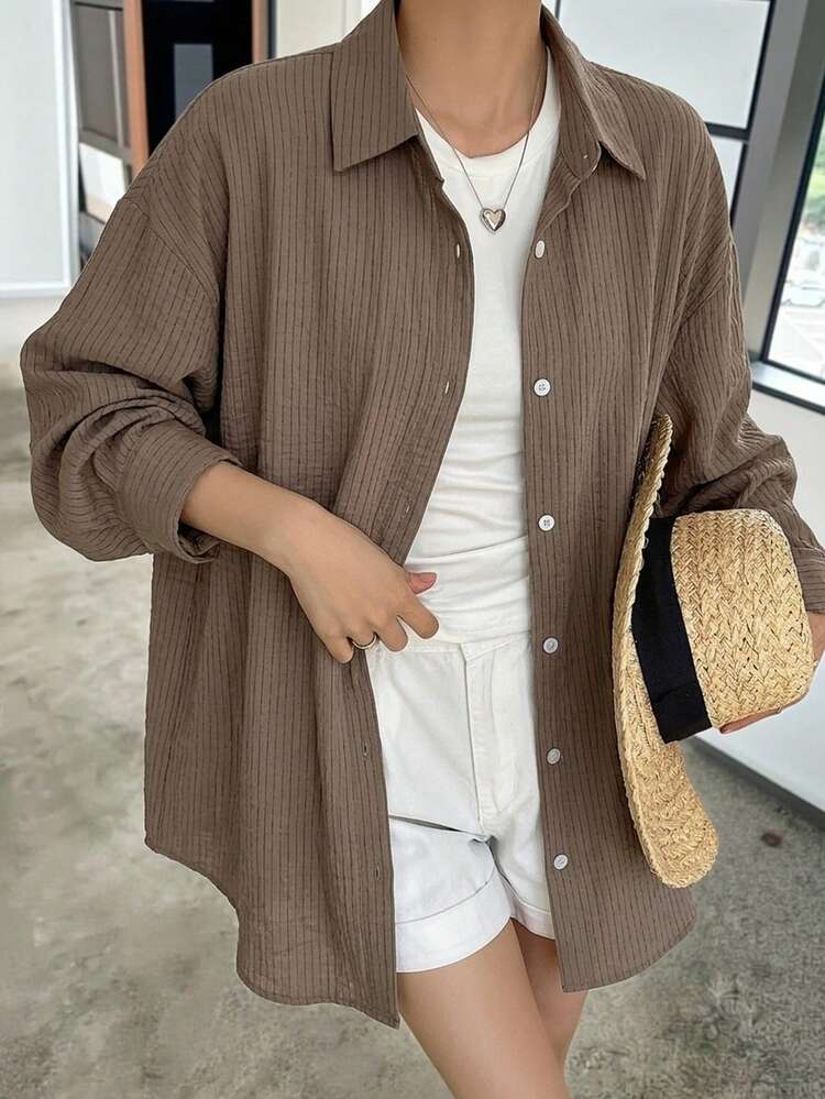 Women's Casual Striped Front Button Down Long Sleeve Shirt